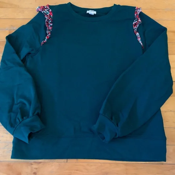 J. Crew Teal Ruffle-Shoulder Sweater - Picture 4 of 7